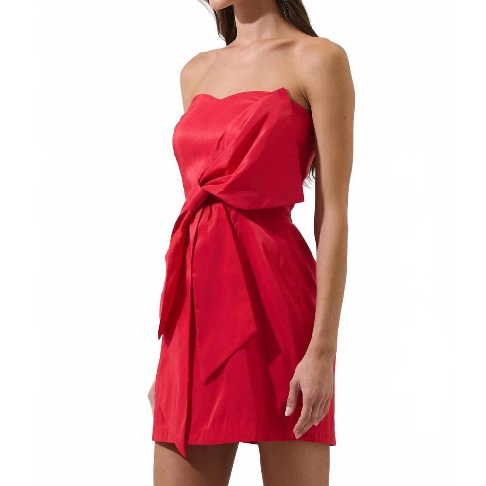 NEW SUGARLIPS strapless bow mini dress in cherry - Picture 2 of 4